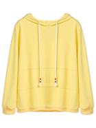 Romwe Yellow Drawstring Hooded Sweatshirt