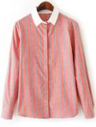 Romwe Contrast Collar Vertical Striped Blouse