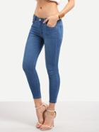 Romwe Blue Pocket Stretchy Skinny Jeans