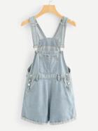 Romwe Pocket Front Roll Up Hem Denim Overalls