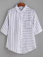 Romwe White Mixed Stripe Blouse With Pocket