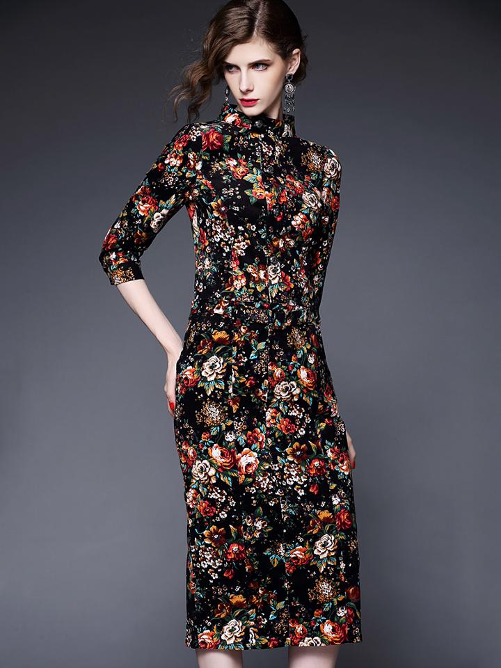 Romwe Multicolor Stand Collor Length Sleeve Drawstring Pockets Dress