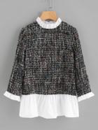 Romwe Contrast Frill Trim Tweed Top
