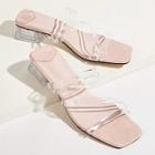 Romwe Transparent Strappy Chunky Heeled Slippers