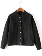 Romwe Black Ripped Detail Pocket Front Button Up Jacket