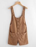 Romwe Button Up Patch Pocket Detail Cord Overalls