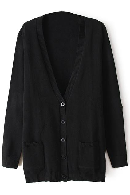 Romwe Red Stars Elbow Black Cardigan