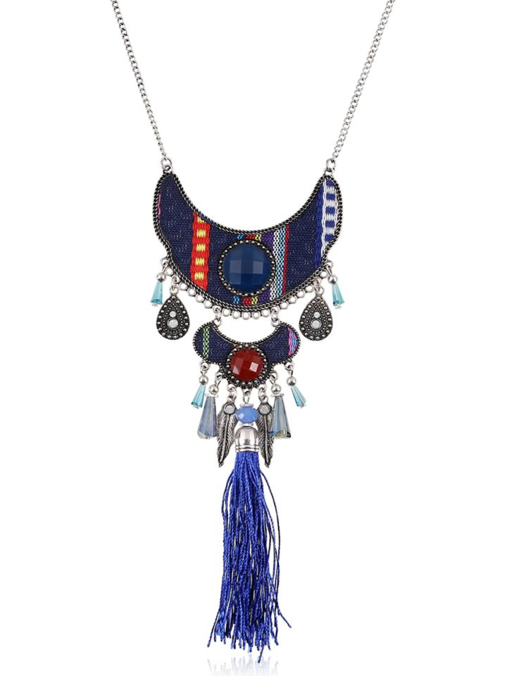 Romwe Fringe Pendant Boho Long Necklace