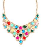 Romwe Multicolor Drop Gemstone Gold Collar Necklace