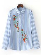 Romwe Vertical Striped Embroidery Blouse