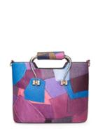 Romwe Geometric Design Textured Pu Handbag With Metallic Handel
