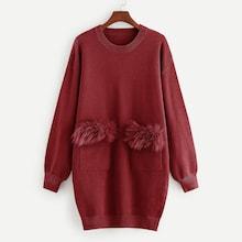 Romwe Faux Fur Patched Knit Dress