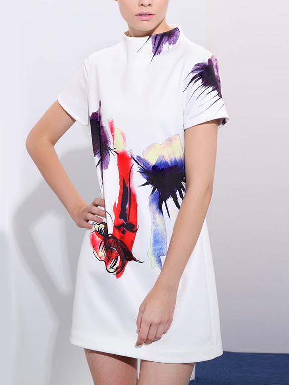 Romwe Mock Neck Graffiti Print Sheath Dress