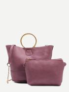 Romwe Purple Metal Ring Handle Tote Bag With Makeup Bag