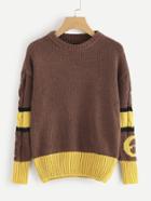 Romwe Contrast Panel Drop Shoulder Cable Knit Jumper