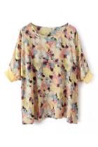 Romwe Romwe Floral Print Batwing Sleeves Yellow Blouse