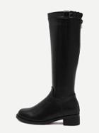 Romwe Black Faux Leather Buckle Strap Knee High Zipper Boots