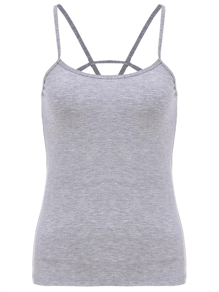 Romwe Spaghetti Strap Cut Out Grey Cami Top