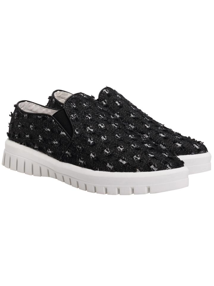 Romwe Black Round Toe Ripped Flats