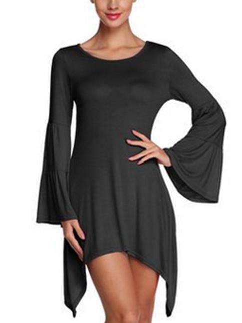 Romwe Flare Sleeve Asymmetric Jersey Dress