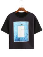 Romwe Graffiti Print Black T-shirt
