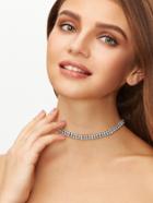 Romwe Silver Double Layer Rhinestone Encrusted Choker Necklace