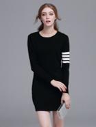 Romwe Black Striped Long Sleeve Sweater Dress