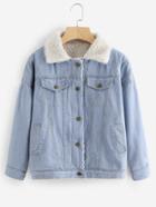 Romwe Faux Shearling Lined Denim Jacket