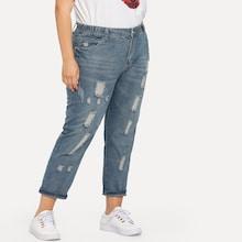 Romwe Plus Bleach Wash Ripped Jeans
