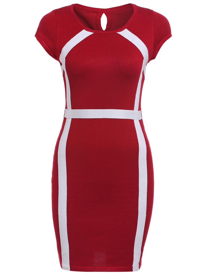 Romwe Contrast Edge Bodycon Red Dress
