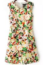 Romwe Sleeveless With Zipper Floral Irregular Hem Dress