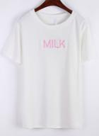 Romwe Milk Print Round Neck White T-shirt