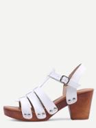 Romwe White Faux Leather Caged Wooden Heel Sandals