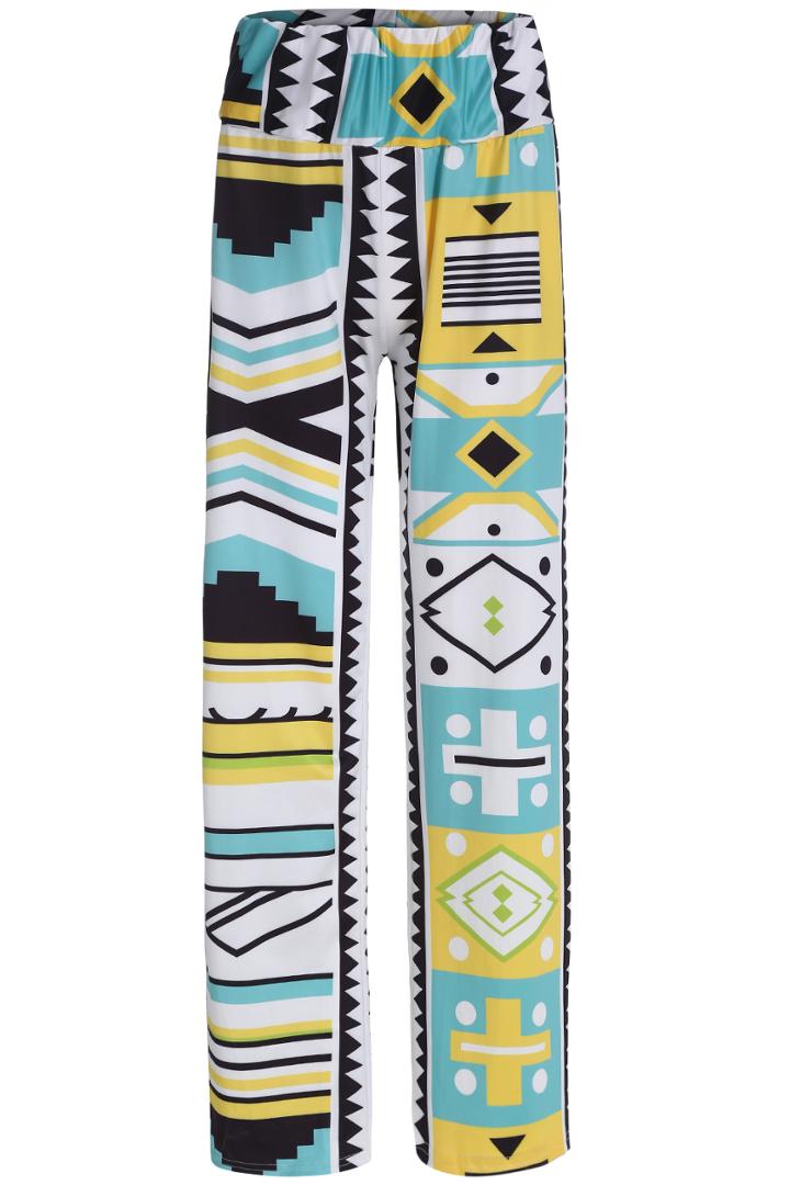 Romwe Multicolor Geometric Print Loose Pant