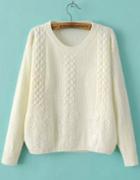 Romwe Embroidered Cable Knit White Sweater
