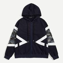 Romwe Guys Color Block Zip Up Hoodie