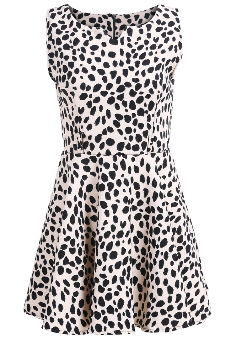 Romwe V Neck Sleeveless Leopard Print Pleated Dress