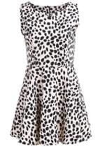 Romwe V Neck Sleeveless Leopard Print Pleated Dress