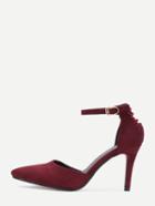 Romwe Burgundy Faux Suede Ankle Strap D'orsay Pumps