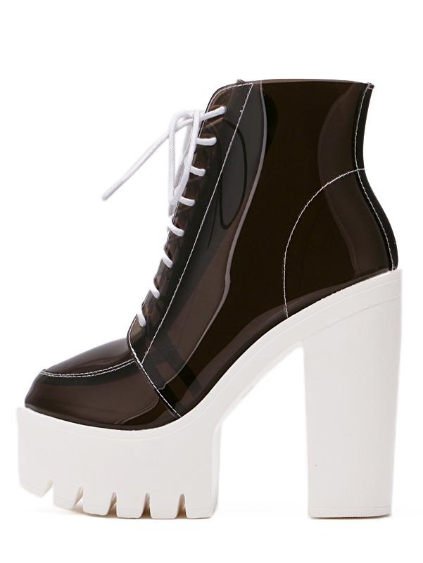 Romwe Black Lace-up Platform Chunky Pumps