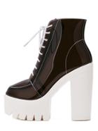 Romwe Black Lace-up Platform Chunky Pumps