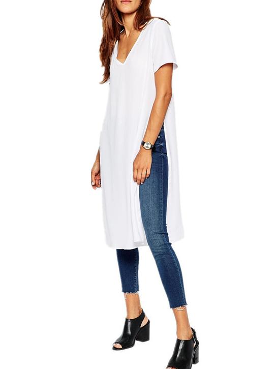 Romwe Deep V Neck Slit T-shirt