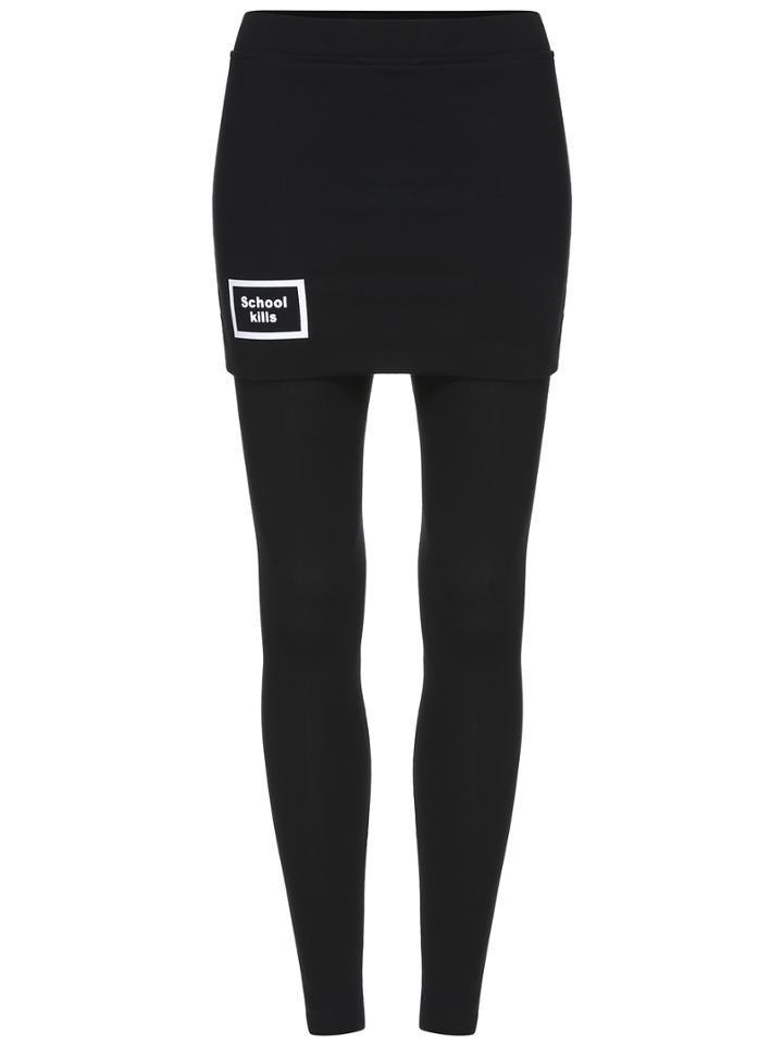 Romwe Letter Print Black Skirt Leggings