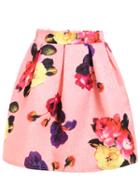 Romwe Bloom Print Box Pleat Skirt
