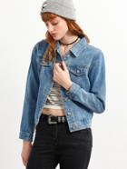 Romwe Blue Flower Embroidery Denim Jacket
