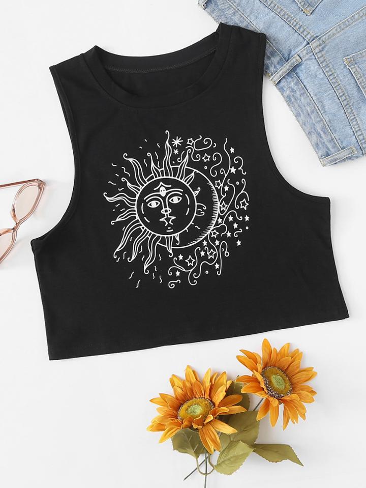 Romwe Graphic Print Crop Top