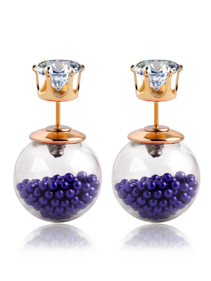 Romwe Rhinestone Double Sided Earrings - Blue