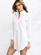 Romwe White Stand Collar Shirt Dress