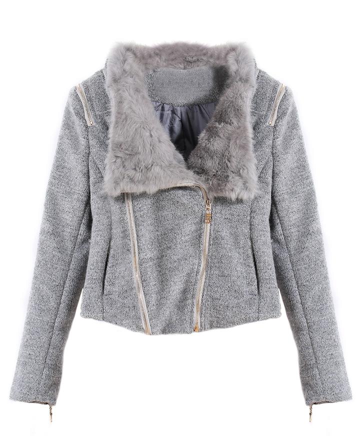 Romwe Oblique Zipper Crop Coat