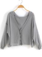 Romwe Hooded With Buttons Grey Cardigan